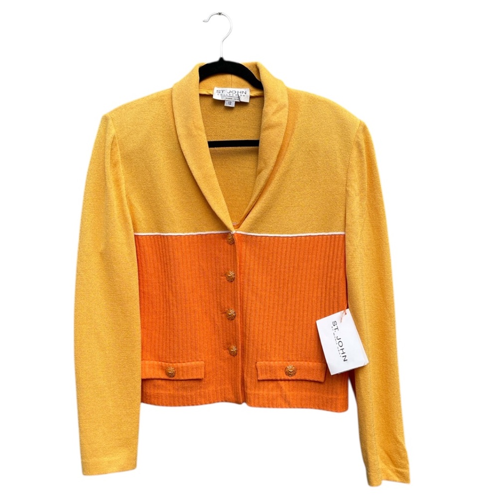 NWT Vintage St. John Marie Gray Santana Knit Jacket Cardigan Wool Orange.